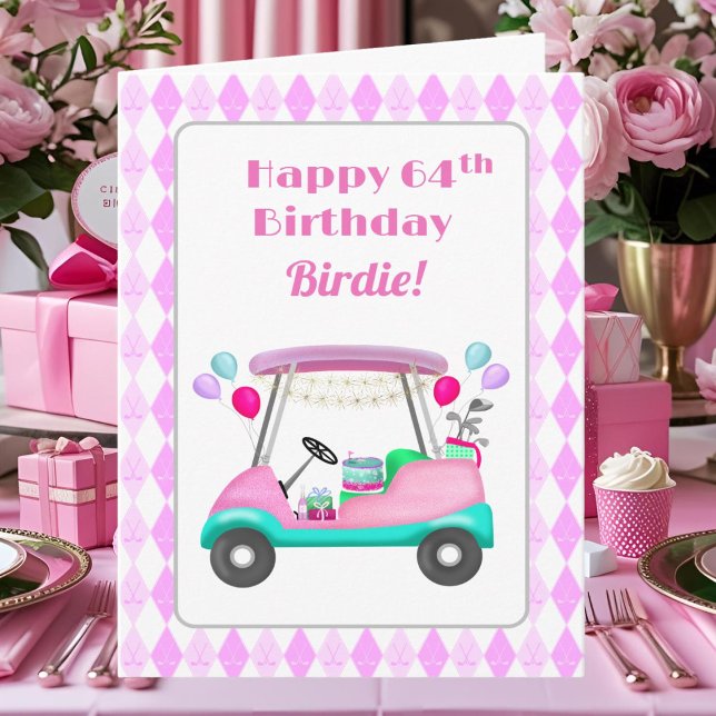 Elegant damgolf festvagn 64-årsdag   kort (Skapare uppladdad)