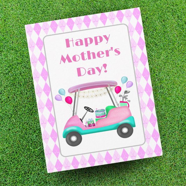 Elegant damgolf festvagn mors dag kort (A Happy Mother's Day golf card! For the golfing Mother who always has her eye on the ball!)