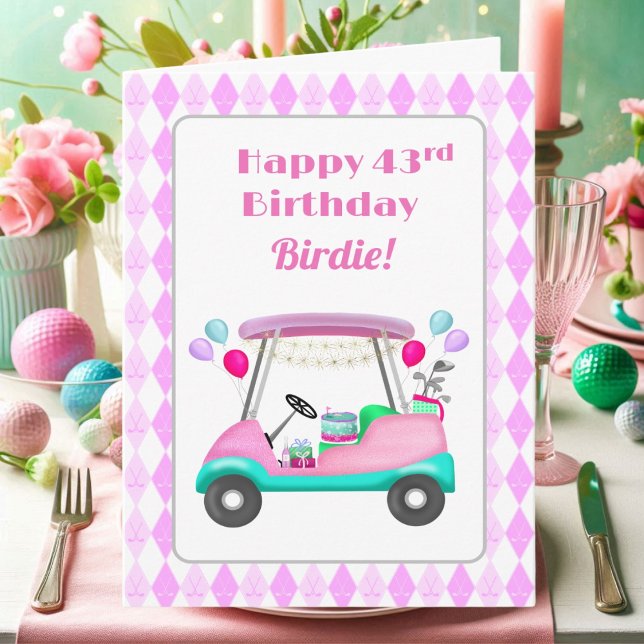 Elegant damgolf födelsedagsfirande vagn 43-årsdag  kort (Skapare uppladdad)