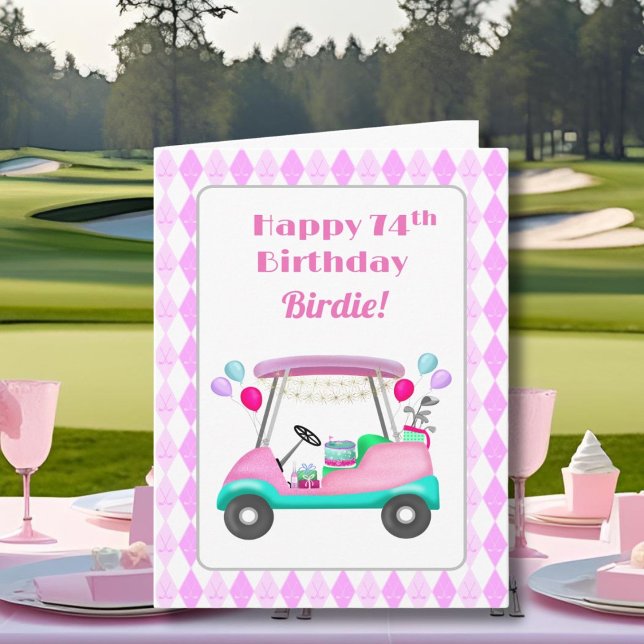 Elegant damgolf födelsedagsfirande vagn 74-årsdag  kort (Skapare uppladdad)