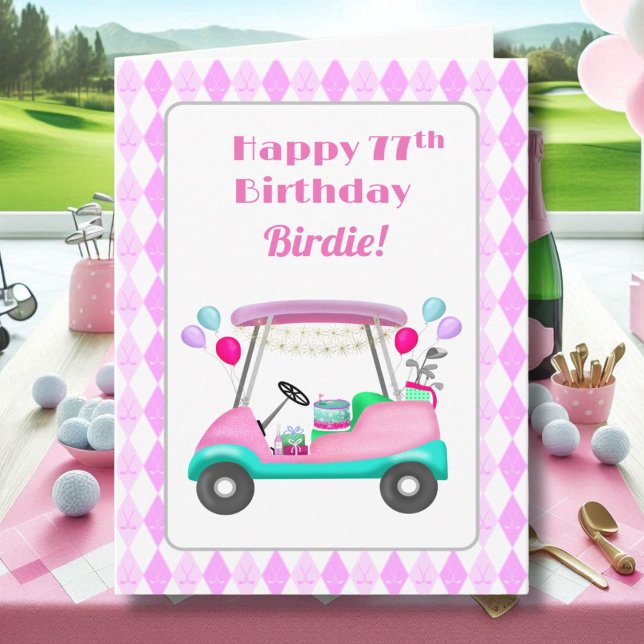 Elegant damgolf födelsedagsfirande vagn 77-årsdag  kort (Skapare uppladdad)