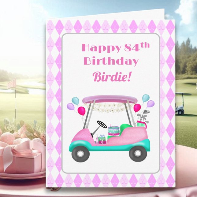 Elegant damgolf födelsedagsfirande vagn 84-årsdag  kort (Skapare uppladdad)
