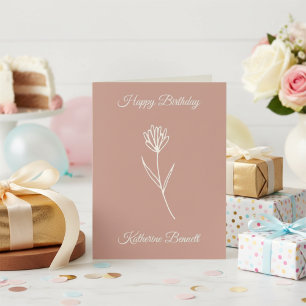 Elegant Damig rose Enkel blomma Namn Födelsedag Kort