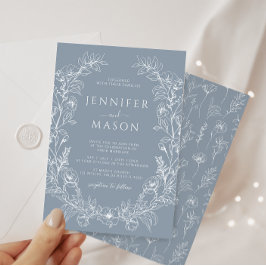 Elegant Dammbildande blått blommigt Utandningsluft Inbjudningar