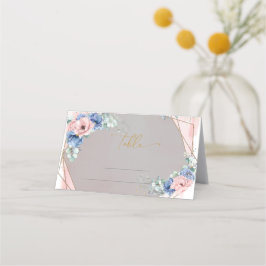 Elegant Dammbildande blått rosa blommigt guld Placeringskort