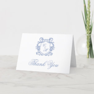 Elegant dammblå monogram vapen bröllop tack kort
