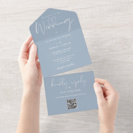Elegant dammblå QR-kodmonogram bröllop