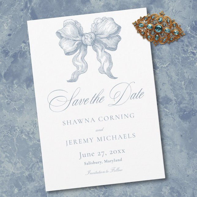 Elegant dammblå Toile fransk herrgård bröllop Spara Datumet (Elegant Dusty Blue Toile French Manor Save The Date)