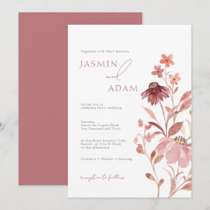 Elegant dammgrå rosblommig monogram bröllop inbjudningar