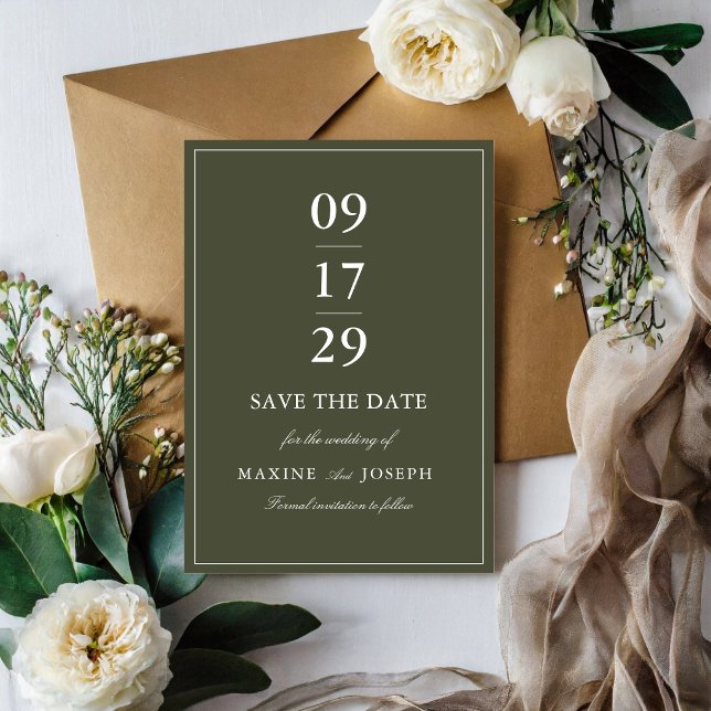 Elegant Dammgrön Bröllop Save the Date-kort Spara Datumet (Elegant dusty green save the date cards share your joyful news with timeless style.)