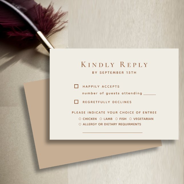 Elegant dammig beige modern typografi bröllop OSA kort (Skapare uppladdad)