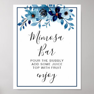 Elegant dammig blå akvarell blomsterbukett poster