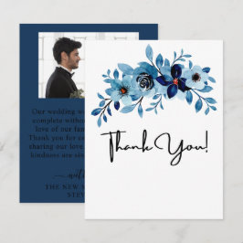 elegant dammig blå akvarell blomsterbukett tack kort