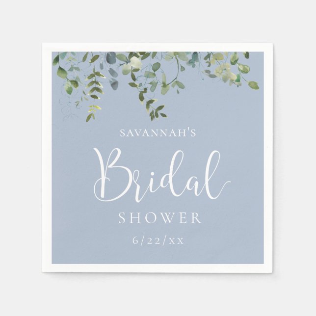Elegant dammig blå akvarell bröllopsdusch pappersservett (Framsidan)