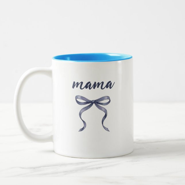 Elegant Dammig Blå Akvarellbåge Mamma Anpassad Två-Tonad Mugg (Vänster)