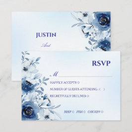 Elegant dammig blå akvarellblomma RSVP-kort OSA Kort