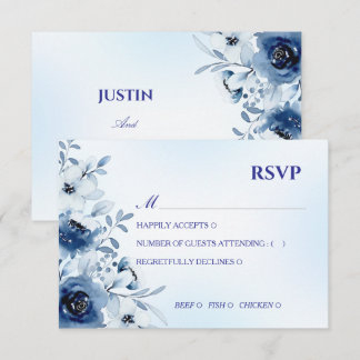 Elegant dammig blå akvarellblomma RSVP-kort OSA Kort