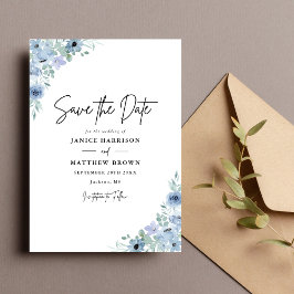 Elegant dammig blå blomklädd bröllop spara datumet