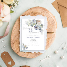 Elegant dammig blå blommig 25-års bröllopsjubileum inbjudningar
