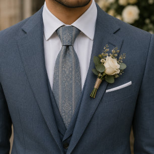 Elegant dammig blå blommig brokad slips