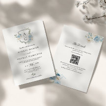 Elegant dammig blå blommig monogram vapensköldsbrö