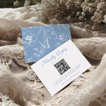 Elegant dammig blå blommig QR-kod bröllop RSVP