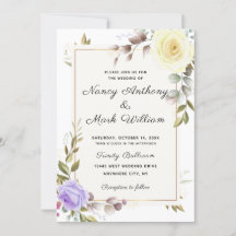 Elegant dammig blå blommigt Golden ram bröllop