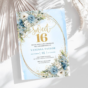 Elegant dammig blå blomster eukalyptus Sweet Sixte Inbjudningar