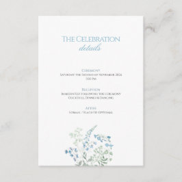 Elegant dammig blå blomster kalligrafi bröllop tilläggskort