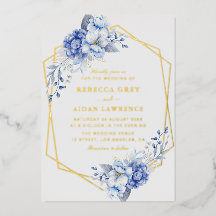 Elegant dammig blå blomster- och guldgeometrisk br
