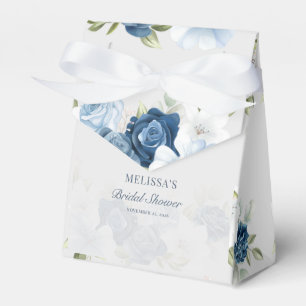 Elegant dammig blå blomster- rustik bröllopsdusch presentaskar