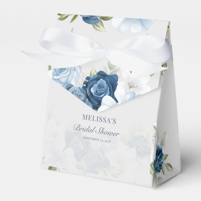 Elegant dammig blå blomster- rustik bröllopsdusch presentaskar (Framsidan Sidan)