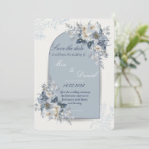 Elegant dammig blå blomsterbåge Spara datum-kort