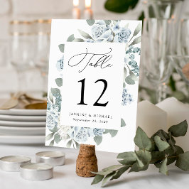 Elegant dammig blå blomsterbröllop bordsnummer