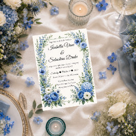 Elegant dammig blå blomsterbröllop inbjudningar