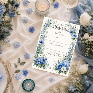 Elegant dammig blå blomsterbröllop OSA kort