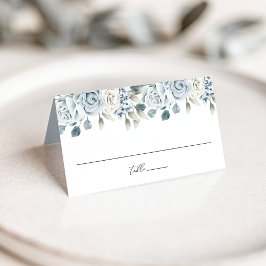 Elegant dammig blå blomsterbröllop placeringskort