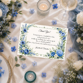 Elegant dammig blå blomsterbröllop tack kort