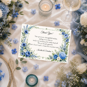 Elegant dammig blå blomsterbröllop tack kort