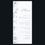 Elegant dammig blå blomsterbröllops meny<br><div class="desc">Blommig dammig blå bröllopsmeny.</div>