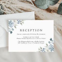 Elegant dammig blå blomsterbröllopsmottagning tilläggskort