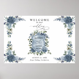 Elegant dammig blå blomsterformad vigselvapen poster