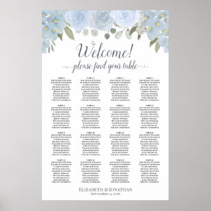 Elegant dammig blå blomstergalleri 16 Bord Placeri Poster