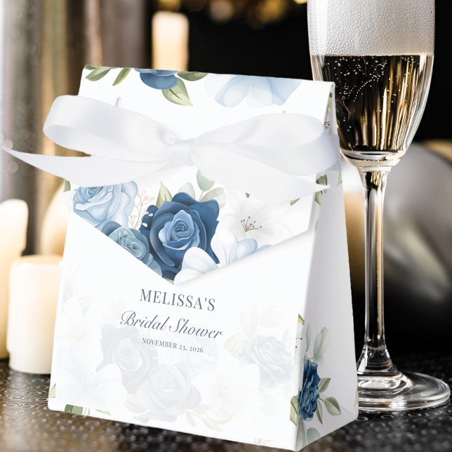 Elegant dammig blå blomsterglas rustik bröllopsdus presentaskar (Dusty Blue Floral Elegant Bridal Shower Favor Box)