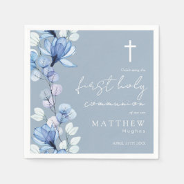 Elegant dammig blå blomstergudsförsta kommunion pappersservett