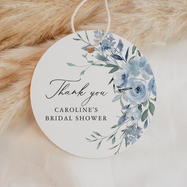 Elegant dammig blå blomstergudstjänst  gåvor etiketter (Skapare uppladdad)