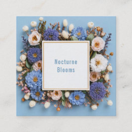 Elegant dammig blå blomsterguld ram rustik krans fyrkantigt visitkort