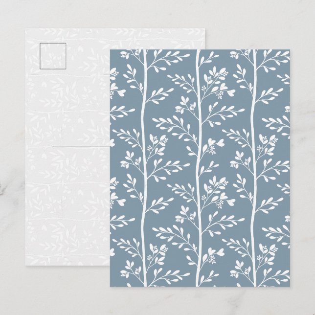 Elegant dammig blå blomsterkonst vykort (Fram/baksida)