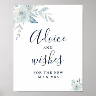 elegant dammig blå blomsterlig råd och önskningar poster
