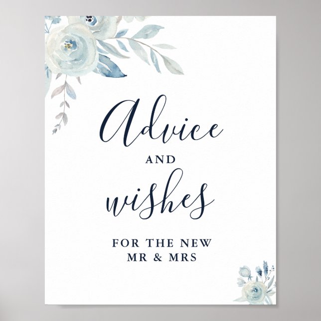 elegant dammig blå blomsterlig råd och önskningar  poster (Framsidan)